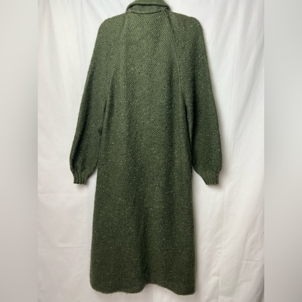 Rare 70s Luxury Nina Ricci West End Forest Green Mohair Scarf Long Sweater Coat - Picture 2 of 16